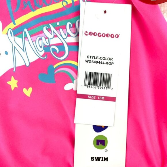Wippette Baby Girl Swimwear Unicorn One-Piece Rashguard Swimsuit Pink - Picture 10 of 12